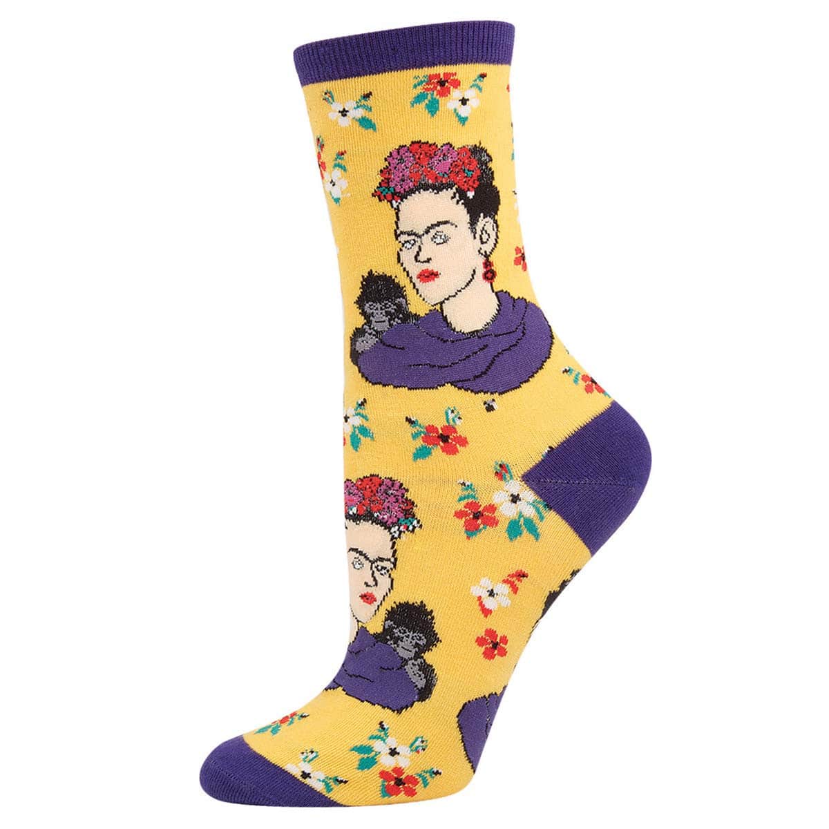 גרביים לנשים kahlo portrait צהוב, גיפטד