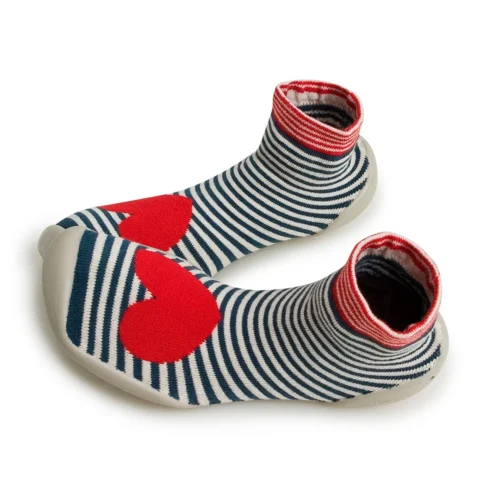 נעלי גרב Sliper Socks עם סוליית גומי בדוגמת לב אדום